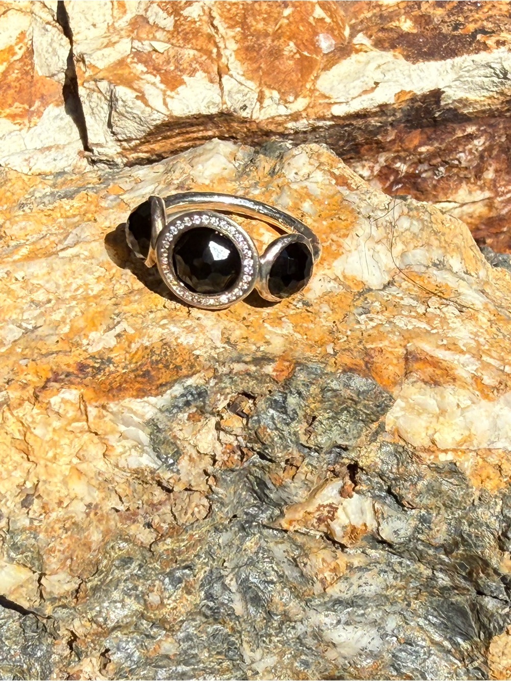 Ippolita Black Crystal Halo Ring with Dual Stones and diamonds - Women Jewelry